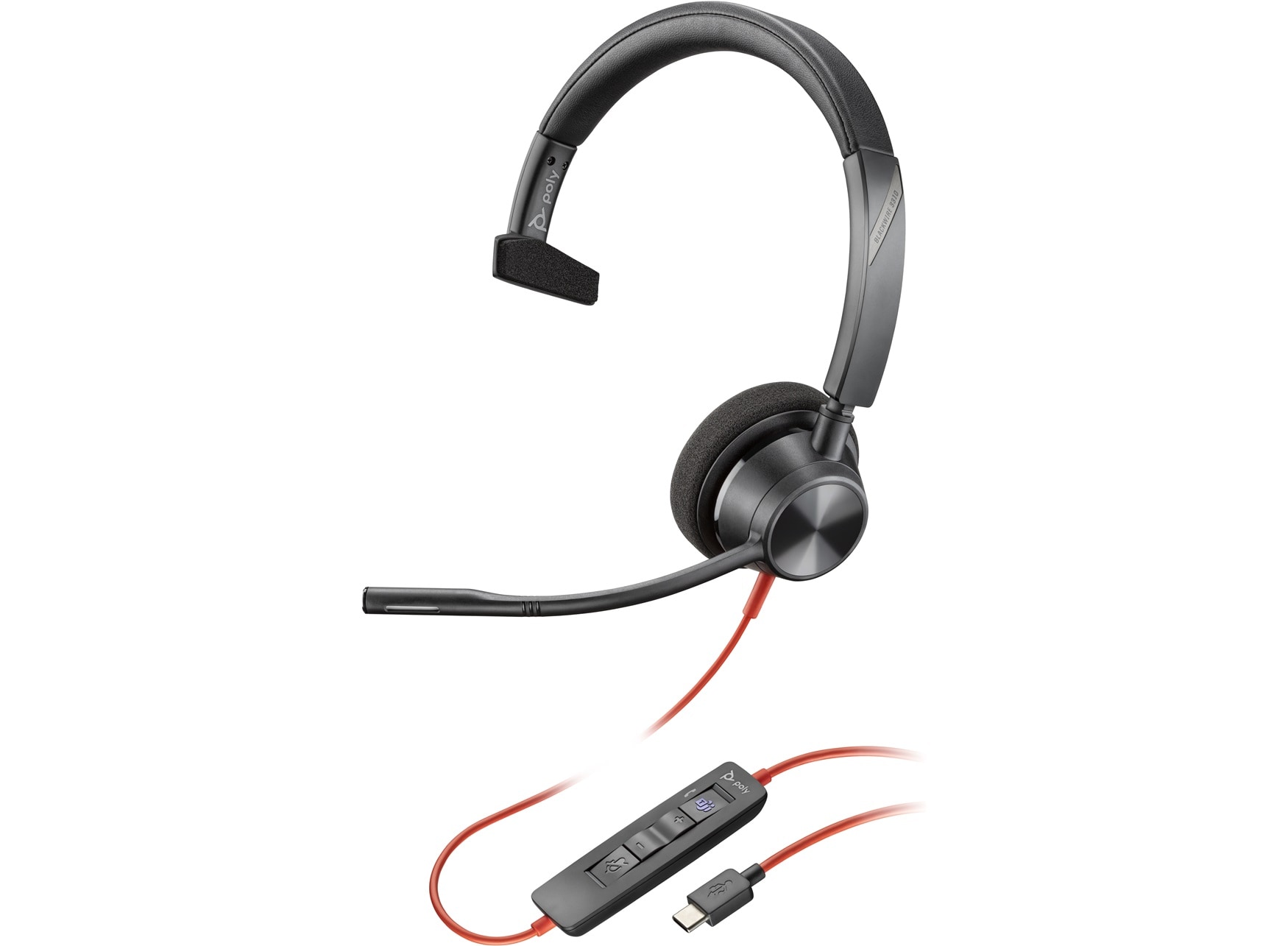 Auriculares monoaurales Poly Blackwire 3310 con certificación Microsoft Teams USB-C Adaptador USB-C/A