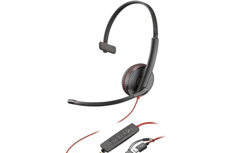 Auriculares monoaurales Poly Blackwire 3215 USB-C Conector de 3,5 mm Adaptador USB-C/A